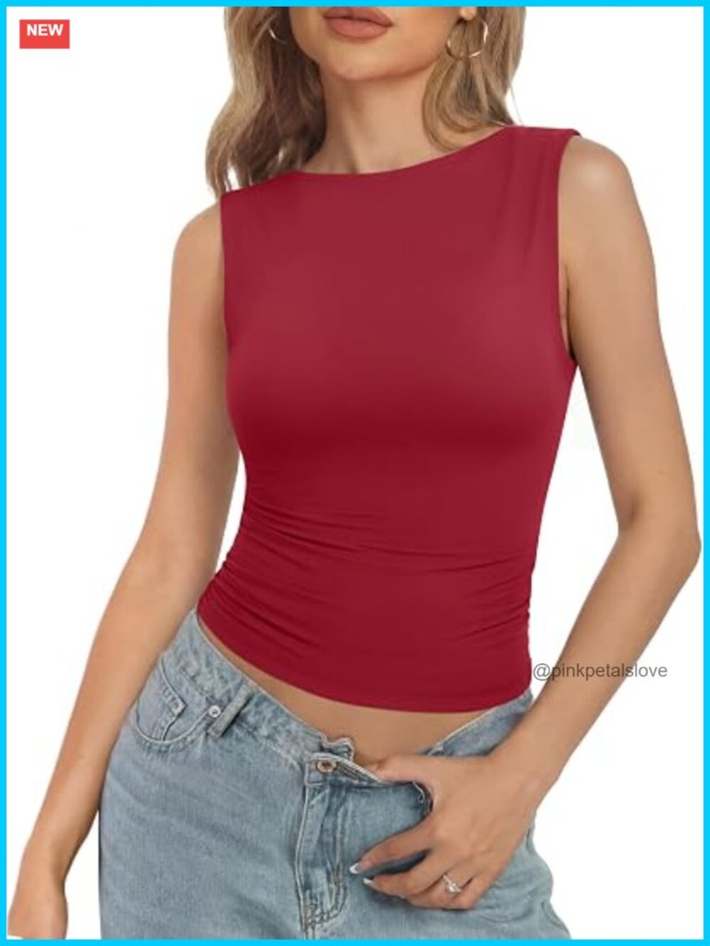 Double Lined Buttery Soft Tank Top Ruched Side Sleeveless Boat Neck Y2K